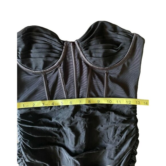 Oh Polly Corset Mini Dress Ruched black UK 12 US 8 Bodycon Mesh Layer Y2K style - Picture 3 of 5